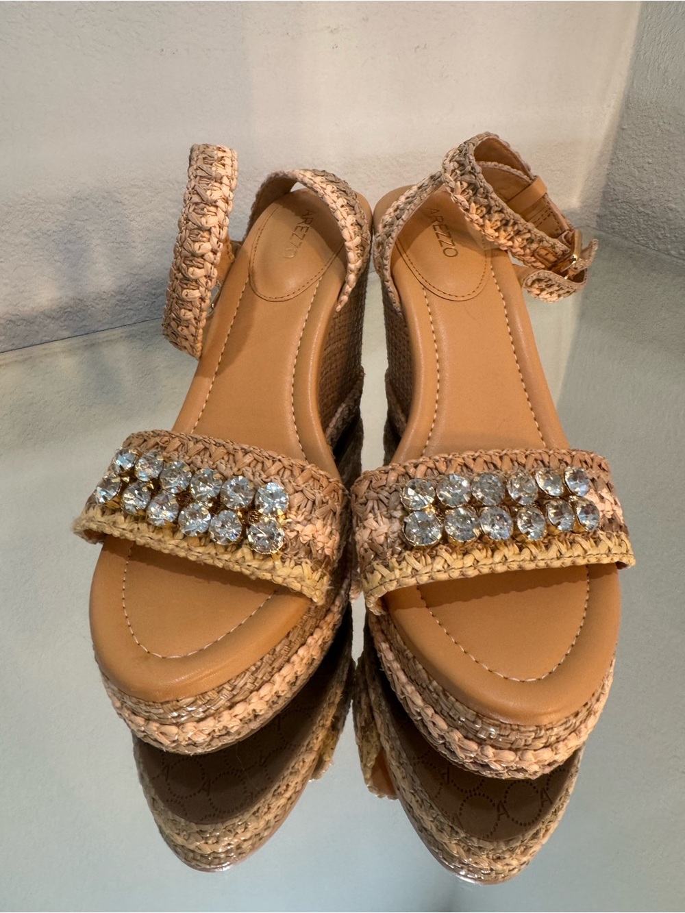 Natural Raffia Wedge Sandal with Embellished Toe Strap - Picture 3 of 10